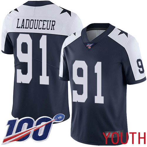 Youth Dallas Cowboys Limited Navy Blue L. P. Ladouceur Alternate #91 100th Season Vapor Untouchable Throwback NFL Jersey->women nfl jersey->Women Jersey